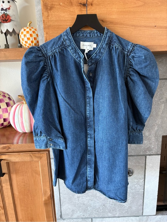 Frame Denim Tops - Frame Denim Denim Puff-Sleeve Shirt - Blue